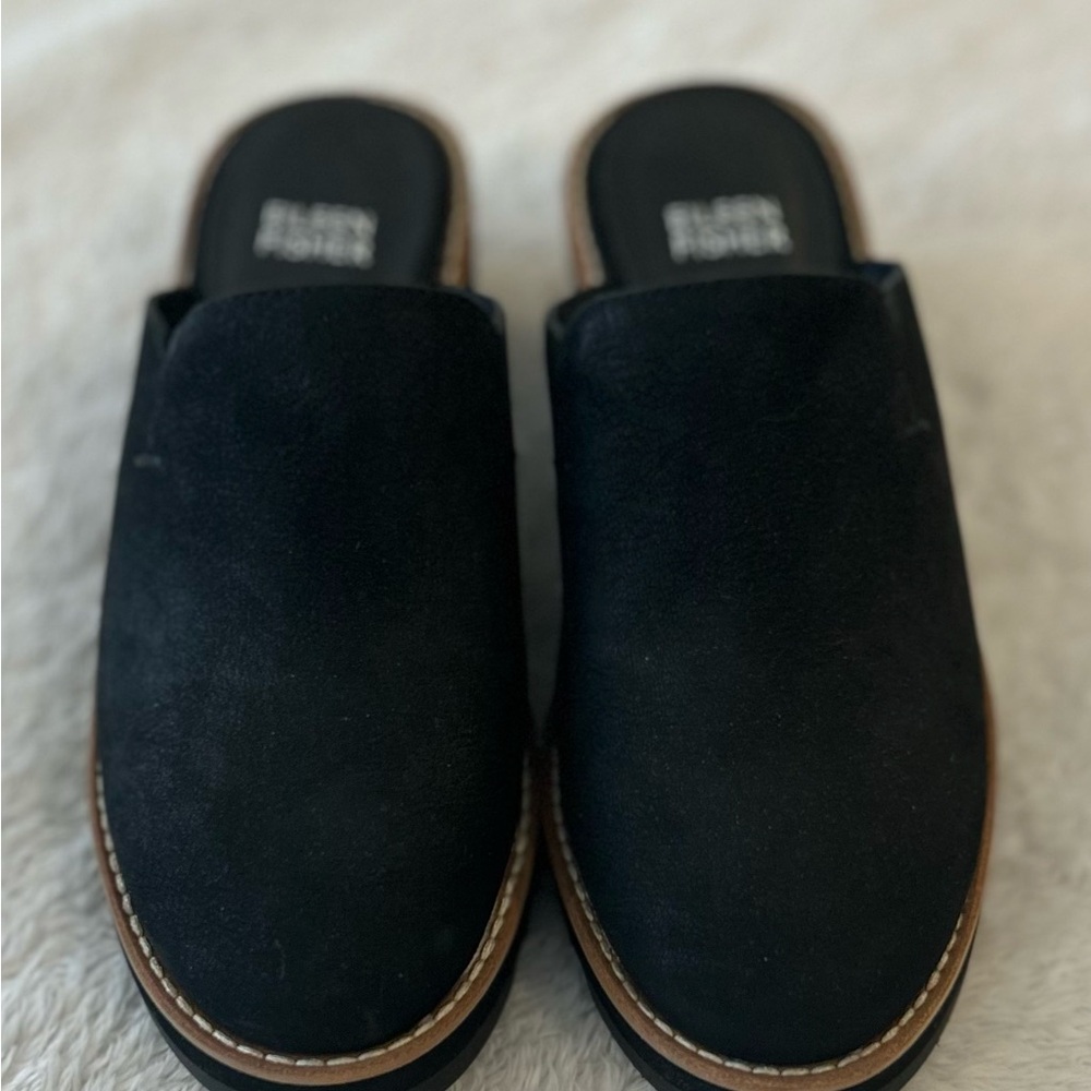 Eileen Fisher Black Suede Mules with Open Back